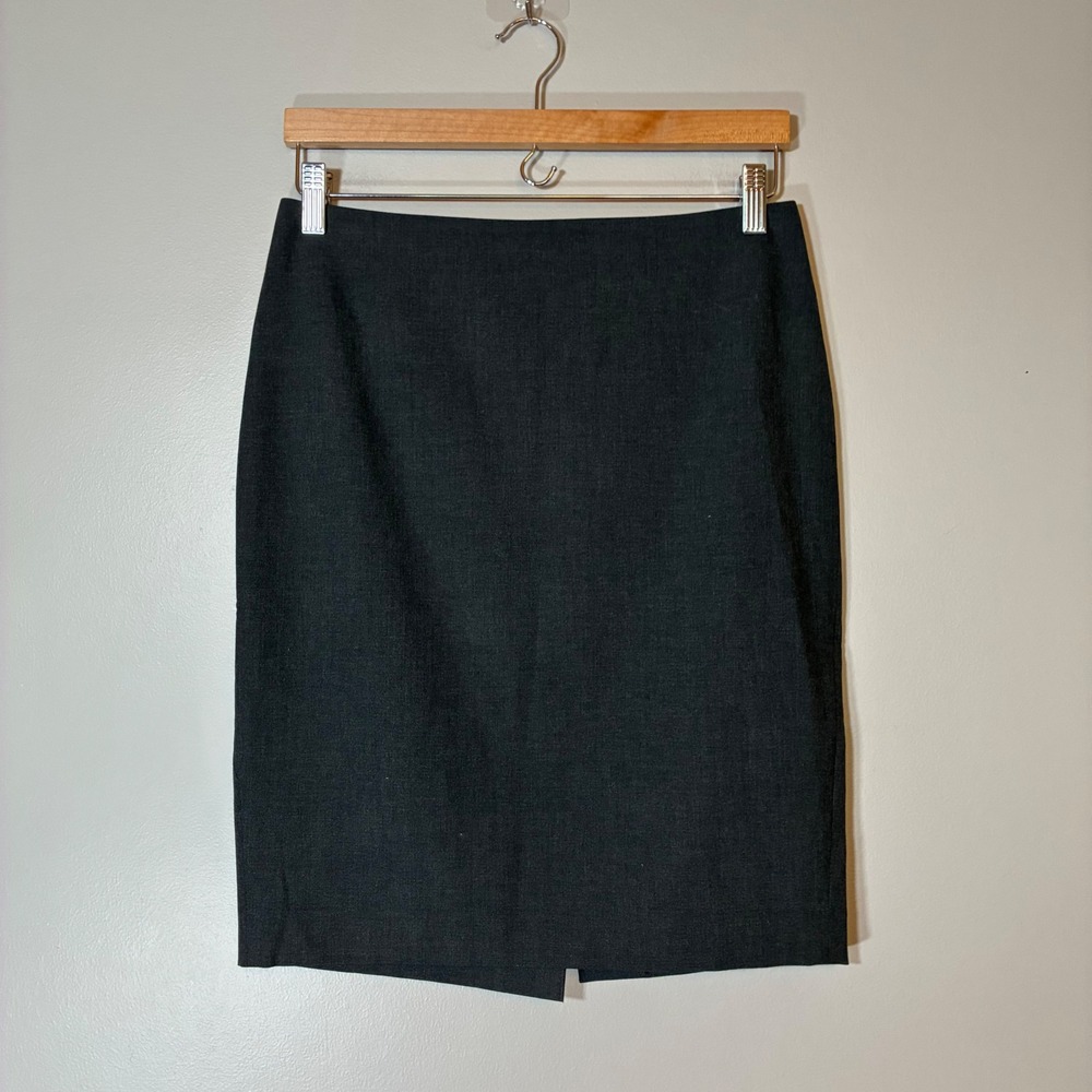 Ann Taylor Petite 4P Charcoal Gray Pencil Skirt Lined Back Vent Workwear